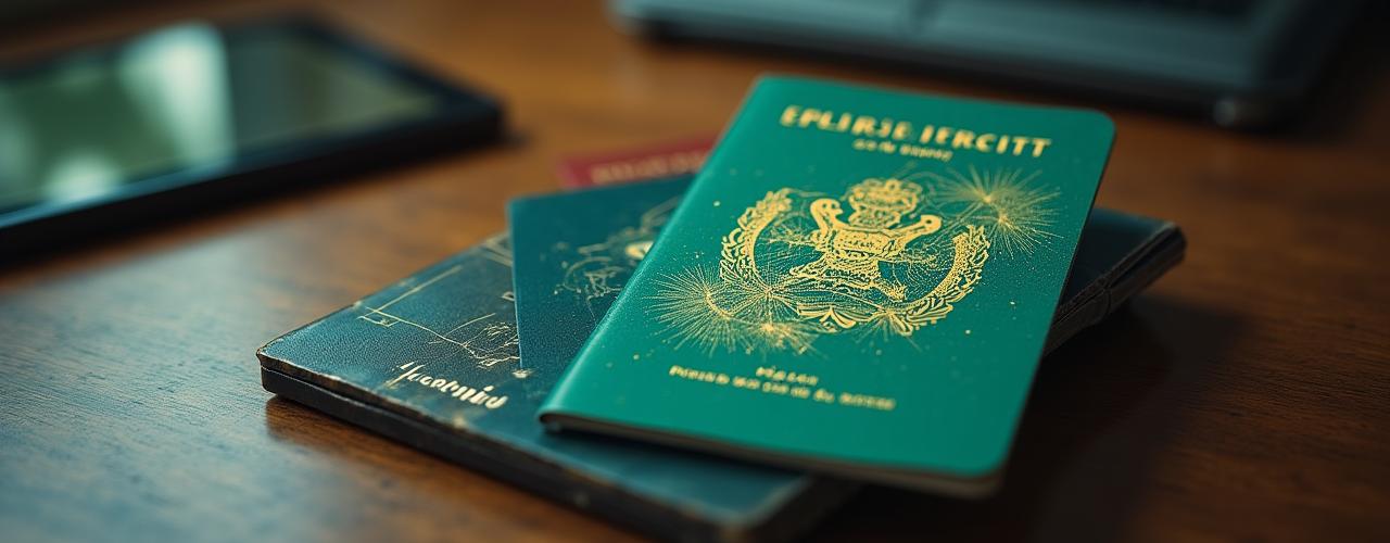 Mappamondo digitale e passaporto, simbolo di mobilità internazionale